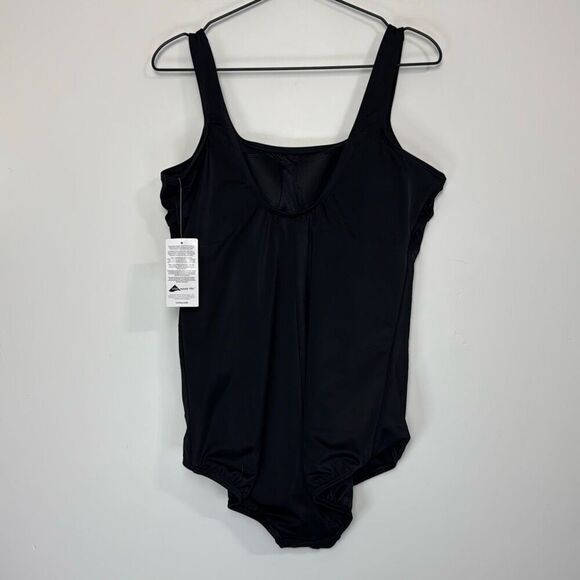 Lands End Black Square Neck One Piece Swimsuit 16DD NWT - Picture 3 of 5
